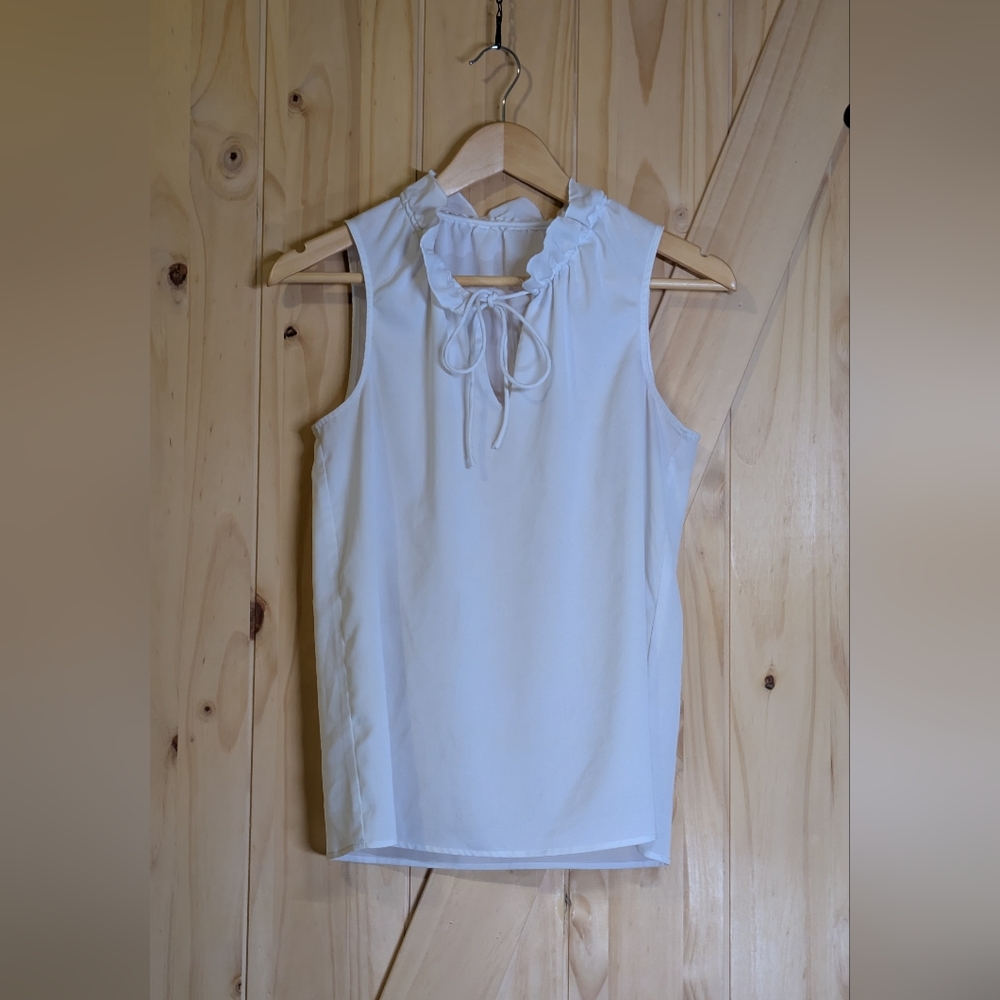 Thin White Sleeveless Tie Front Blouse